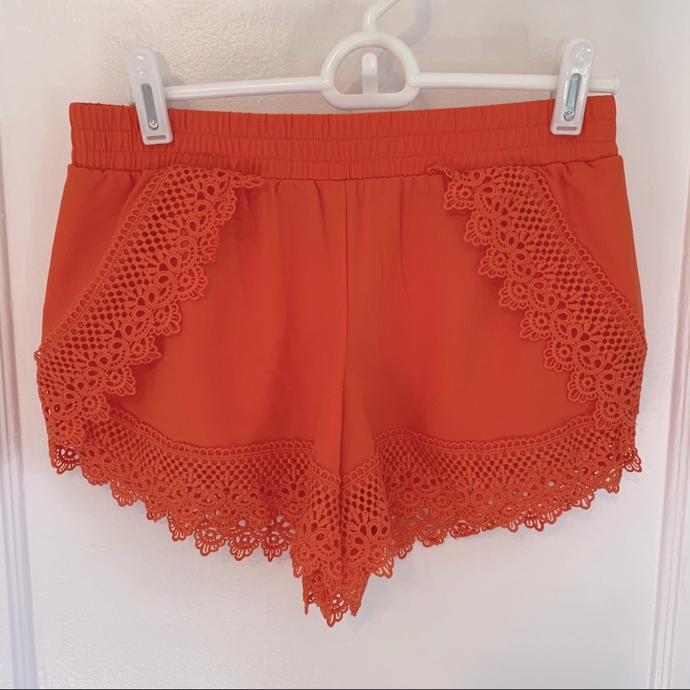 Orange Chiffon Fashion Shorts w/Crochet Detail